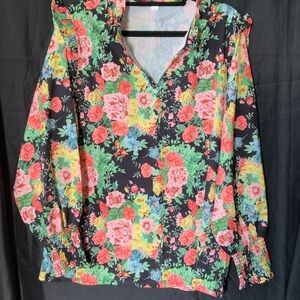 Floral Women's Top - Black with Multicolor Floral Design
